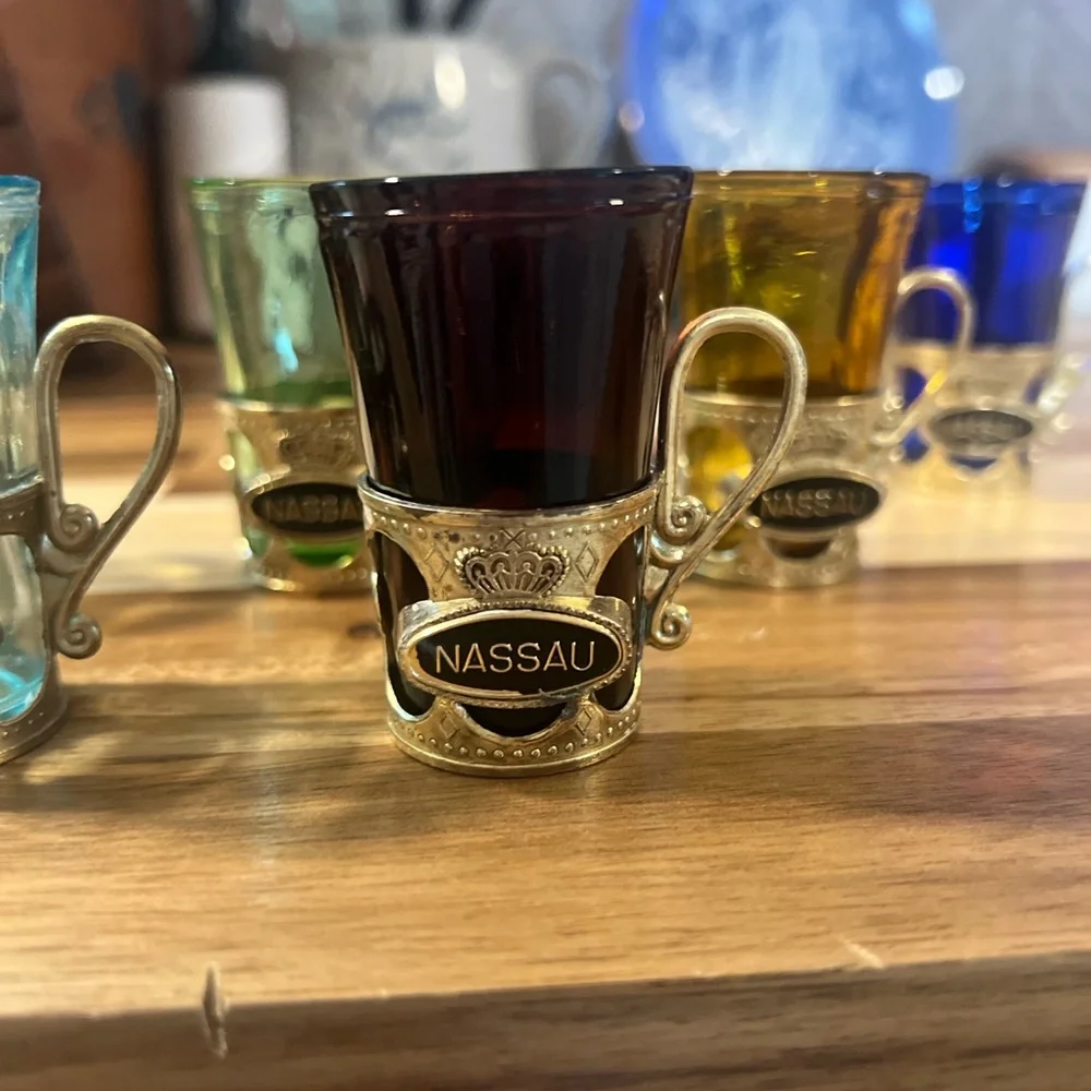 Vintage Osaka Glass Wares Shot Glass Clear Nassau Whiskey japan lot of 6